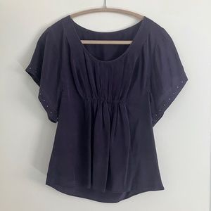 Vintage silk dark blue evening formal top scoop neck empire waist size S